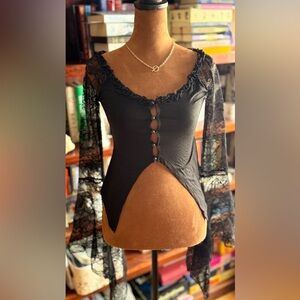 DollsKill Black Lace-Sleeve Bottom down Top